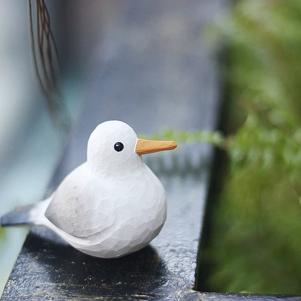 Hand-Carved Wooden Seagull with French Fries Ornament