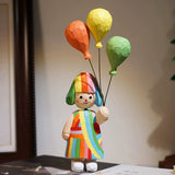 Hand-Carved Colorful Girl and Balloons Wooden Figurine FantastiKurios