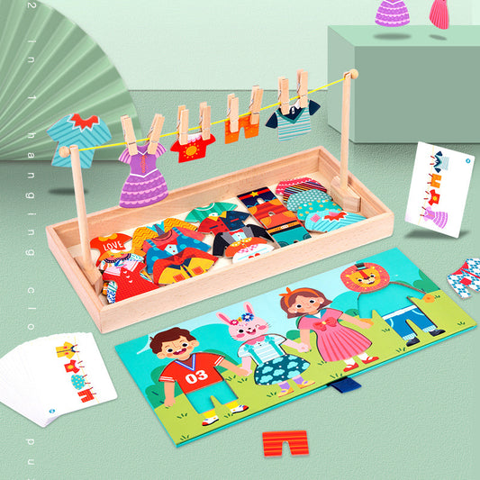 Wooden Montessori Clothesline & Laundry Sorting Game