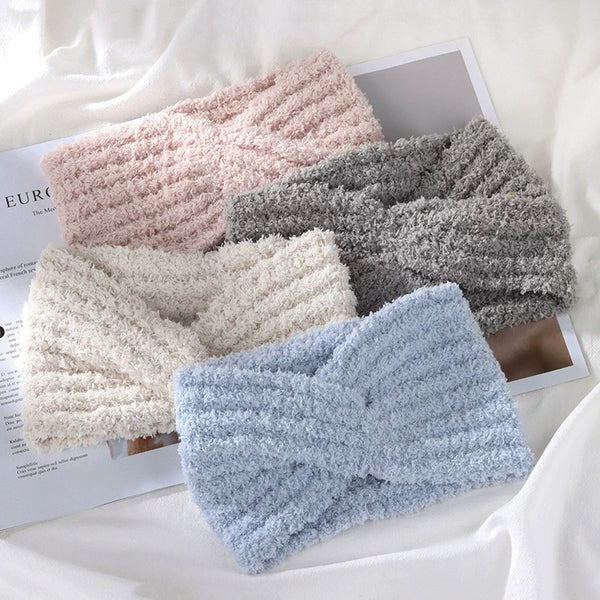 Plush Wide-Brim Cross Knot Hairband