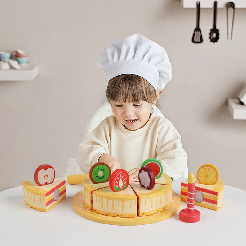 Wooden Fruit Birthday Cake 'Slice & Share' Play Set