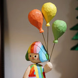 Hand-Carved Colorful Girl and Balloons Wooden Figurine FantastiKurios