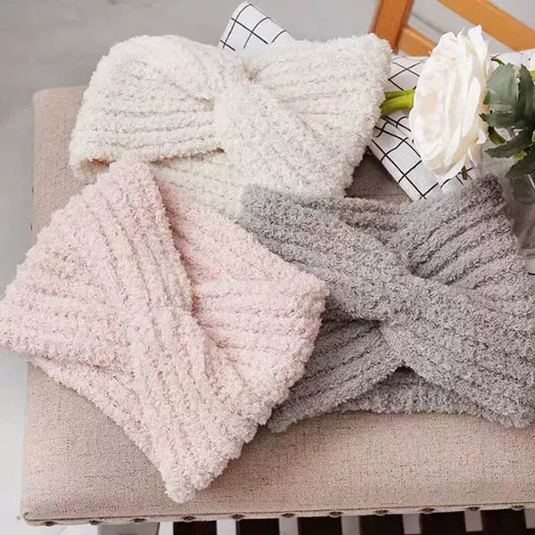 Plush Wide-Brim Cross Knot Hairband