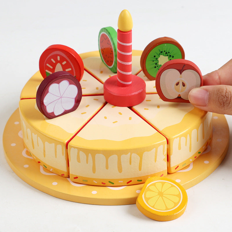 Wooden Fruit Birthday Cake 'Slice & Share' Play Set