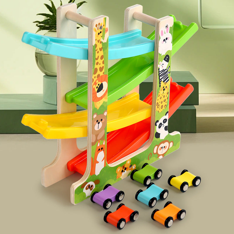 🏎️ The Wooden Rainbow Ramp Racer & Car Slider