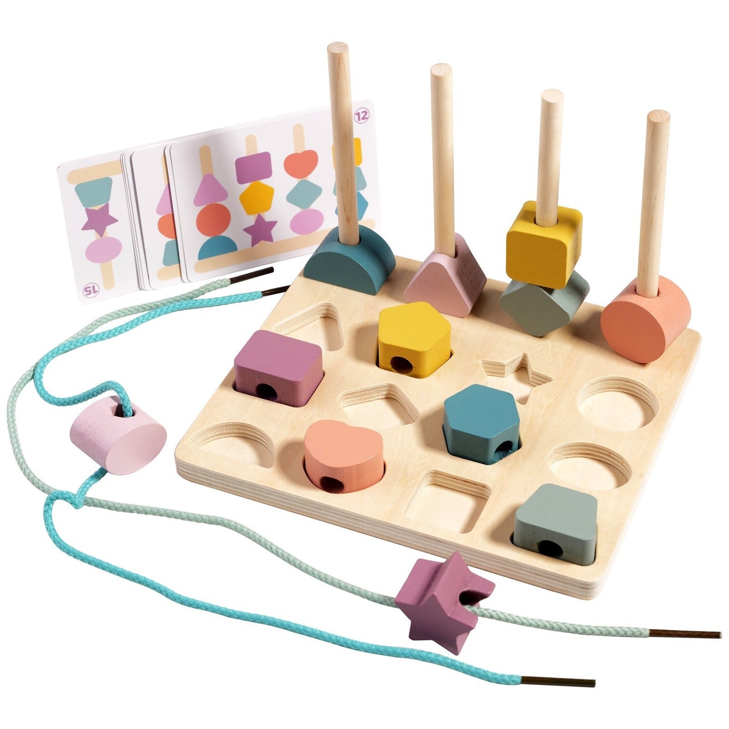 The 'Do-It-All' Wooden Shape Stacker & Lacing Set Fantastik Curios