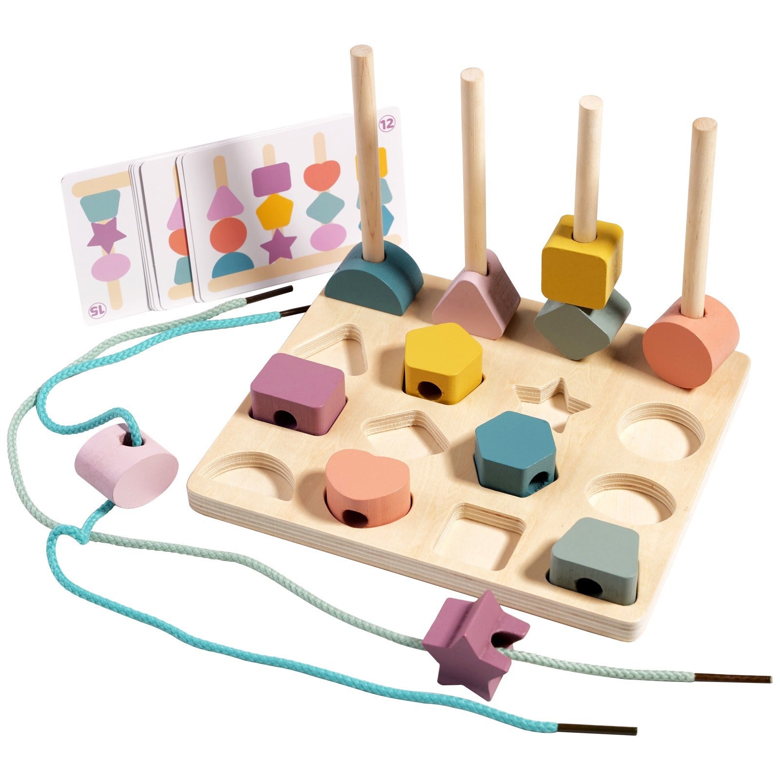 The 'Do-It-All' Wooden Shape Stacker & Lacing Set Fantastik Curios