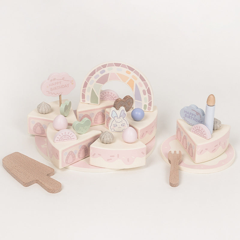 Pastel Wooden Birthday Cake Set | Strawberry & Rainbow Edition