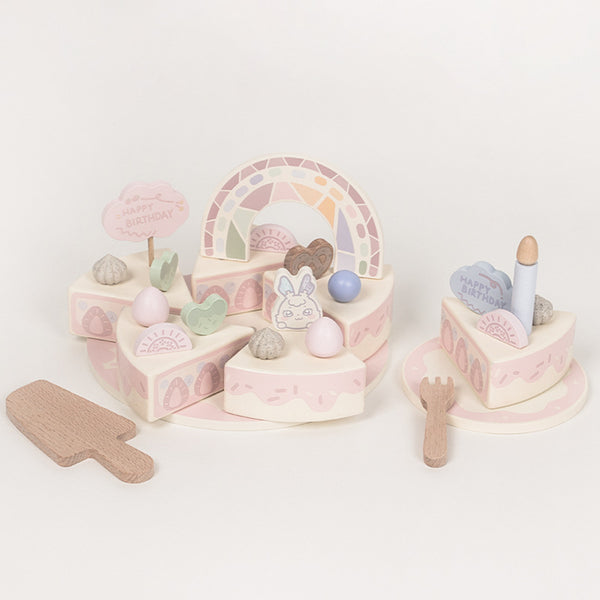 Pastel Wooden Birthday Cake Set | Strawberry & Rainbow Edition