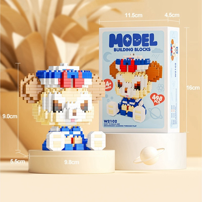 Dafni Bear micro building block kit – pink bear pixel art figure