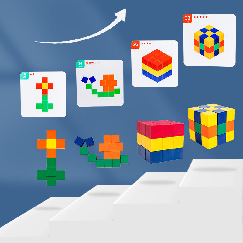 Wooden Spatial Logic Cubes & Pattern Challenge Set