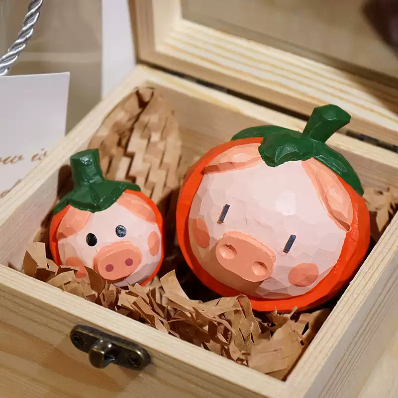 Hand-Carved Wooden Persimmon Pig FantastiKurios