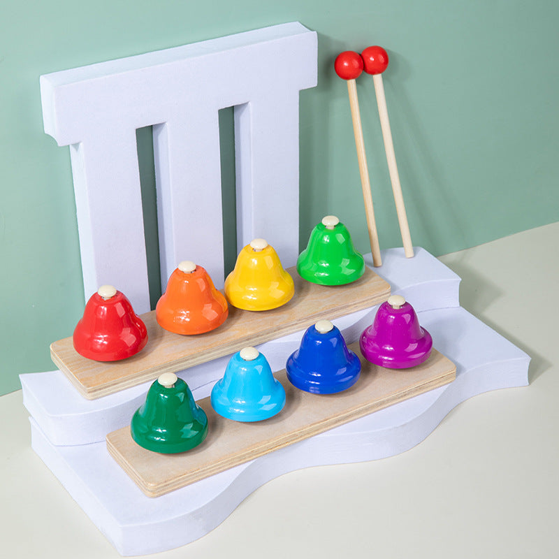 Rainbow Eight-Tone Musical Hand Bells with Wooden Mallets