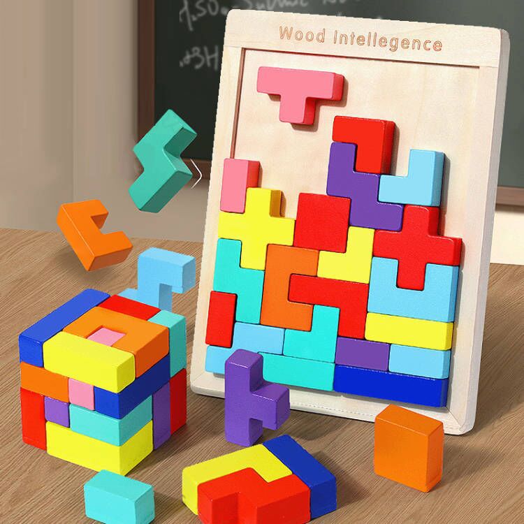 The Big Brain 3D Wooden Tetris Puzzle & Stacking Blocks