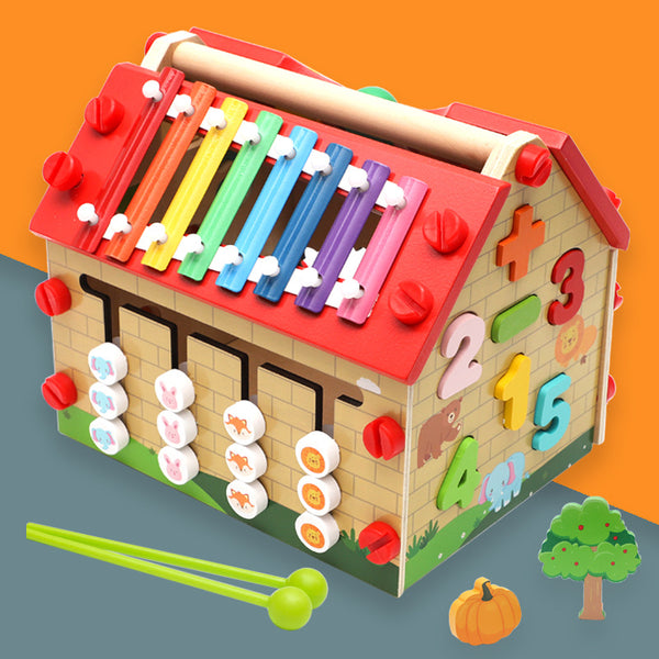 Wooden 6-in-1 Discovery Activity House & Musical Play Set