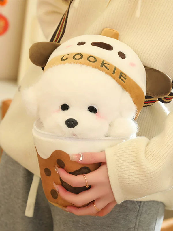 Bubble Tea Cup Plush Bag with Dog Doll
