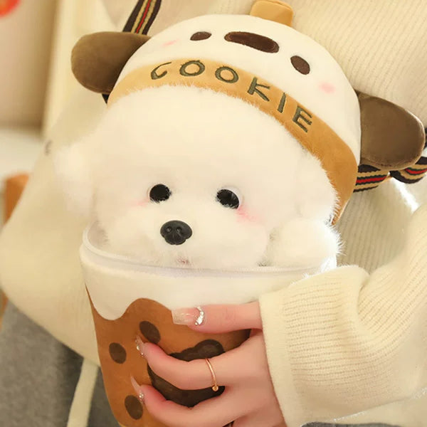Bubble Tea Cup Plush Bag with Dog Doll