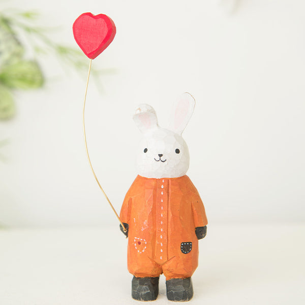 Handcrafted Wooden Rabbit with Balloon Figure