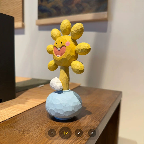 Hand-Carved Wooden Sunflower Desk Ornament