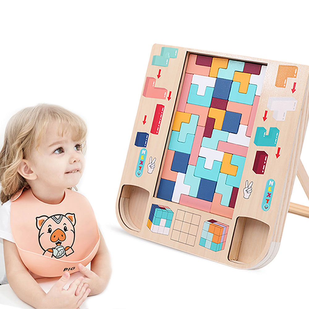 Wooden Tetris Puzzle Board & 3D Building Block Set
