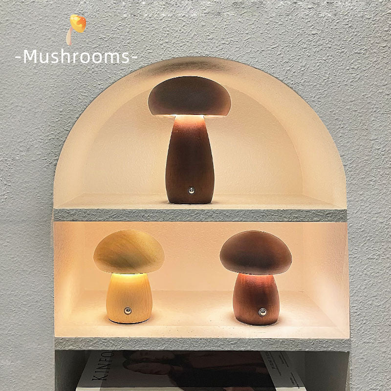 Minimalist Wooden Mushroom Night Light FantastiKurios