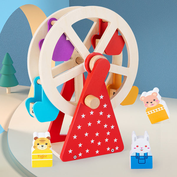 Wooden Animal Ferris Wheel - Manual Spinning Desktop Toy