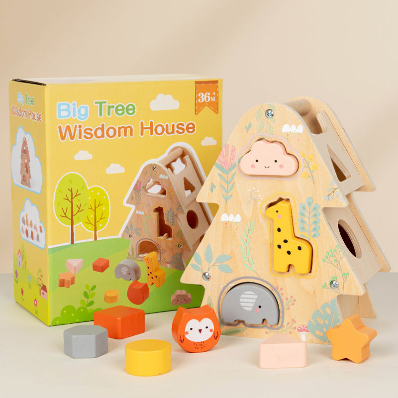 Wooden Forest Wisdom House – Animal & Shape Sorting Activity Tree