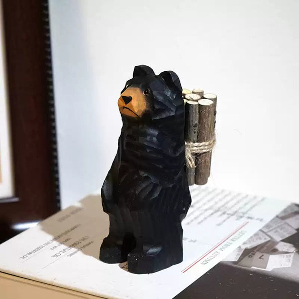 Hand-Carved Wooden Bear with Firewood FantastiKurios