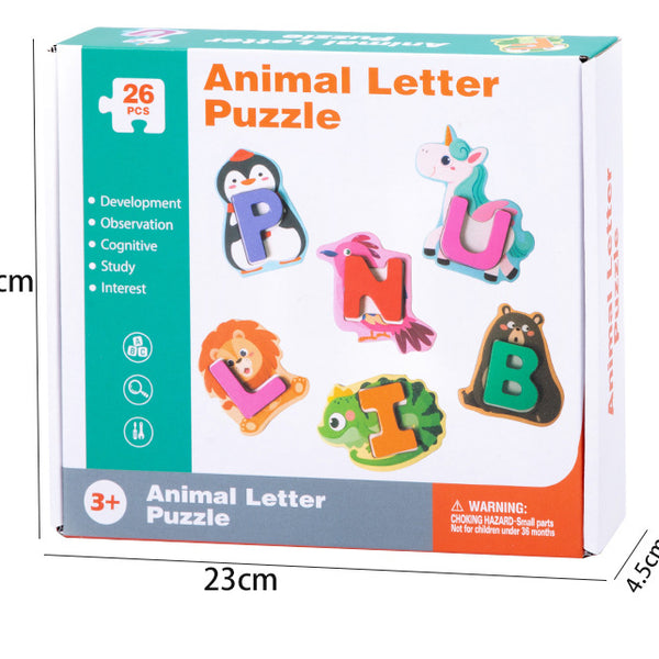 Wooden Animal Alphabet Matching Puzzle – 26 Piece Learning Set