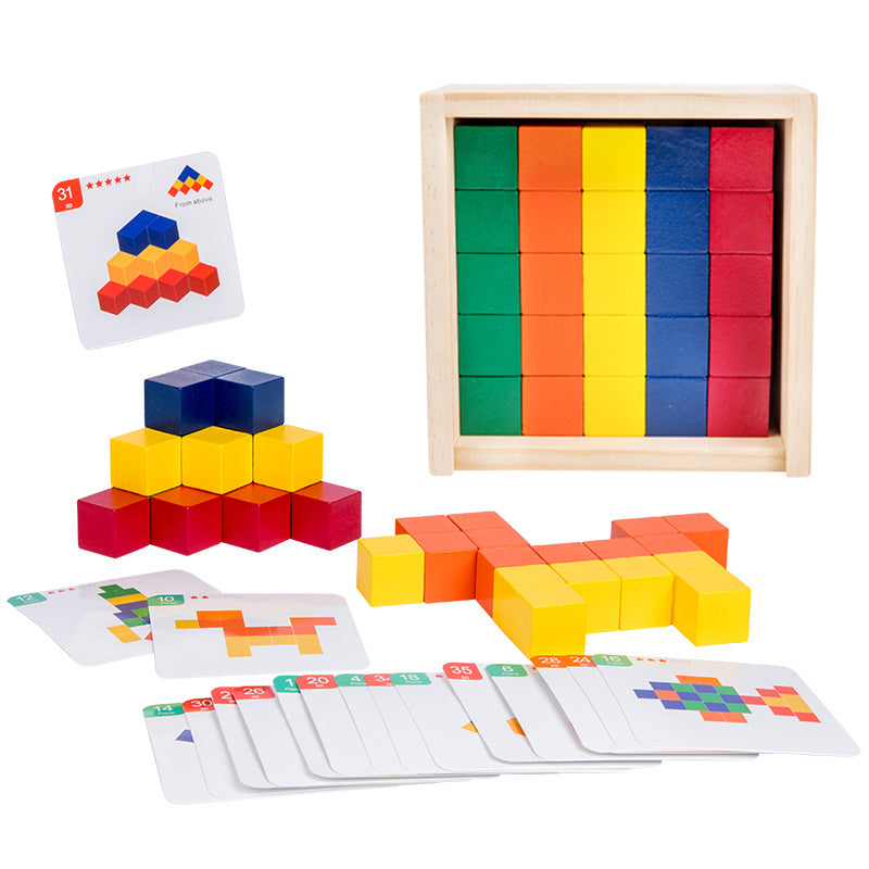 Wooden Spatial Logic Cubes & Pattern Challenge Set