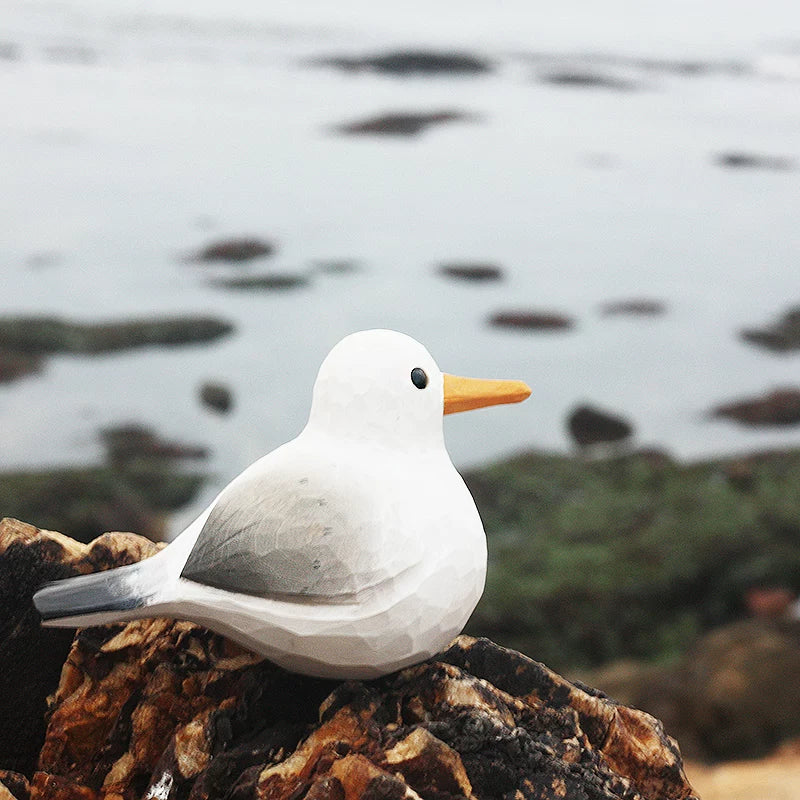 Hand-Carved Wooden Seagull with French Fries Ornament