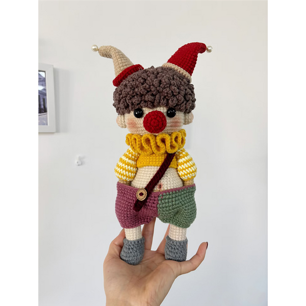 Hand-Knitted Pocket Clown Figure