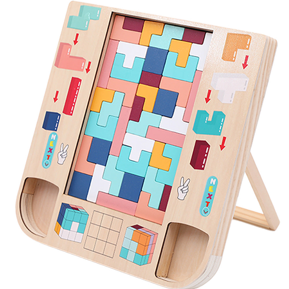 Wooden Tetris Puzzle Board & 3D Building Block Set