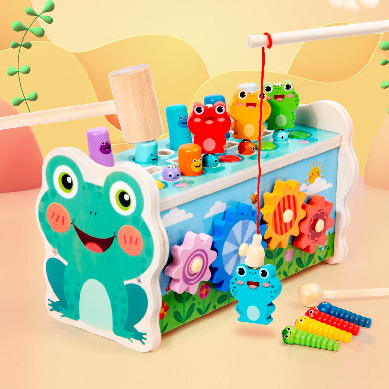 6-in-1 Wooden Frog Activity Toy | Toddler Xylophone & Fishing Game
