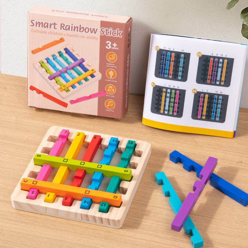 Smart Rainbow Stick Logic Puzzle - Wooden Brain Teaser for Kids