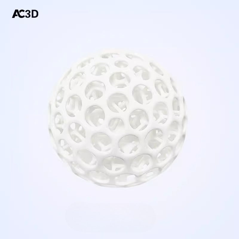 White lattice stress relief ball with 3D-printed open structure