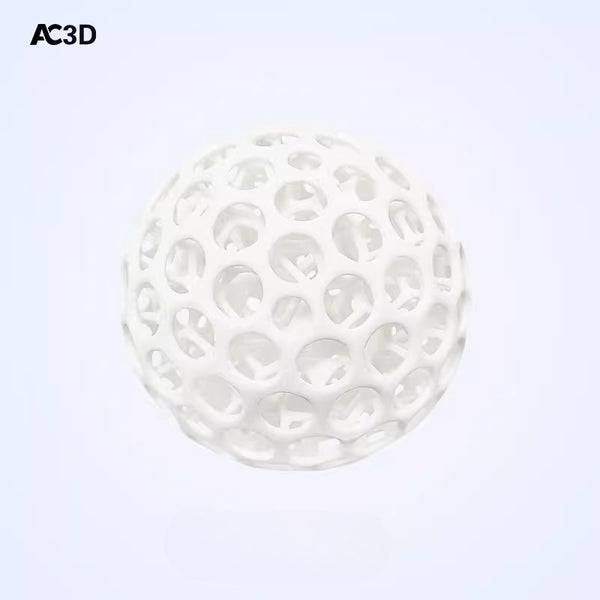 White lattice stress relief ball with 3D-printed open structure