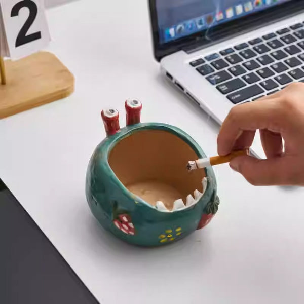Hand-Painted Stoneware Monster Ashtray