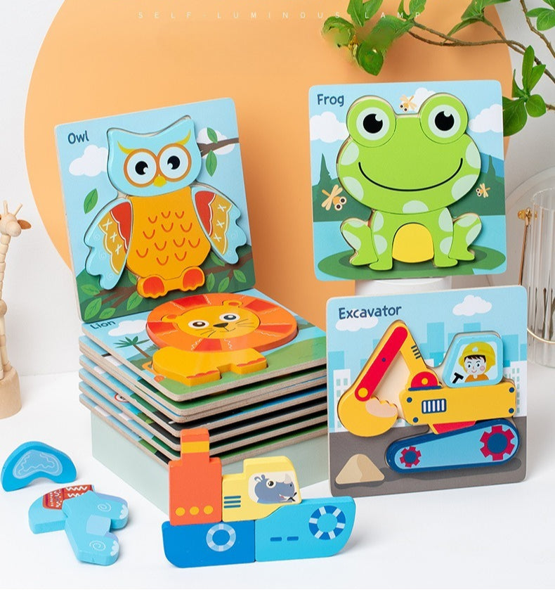 Wooden 3D Puzzle Set for Toddlers - Animal & Vehicle Set