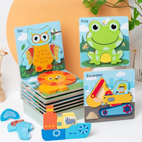 Wooden 3D Puzzle Set for Toddlers - Animal & Vehicle Set