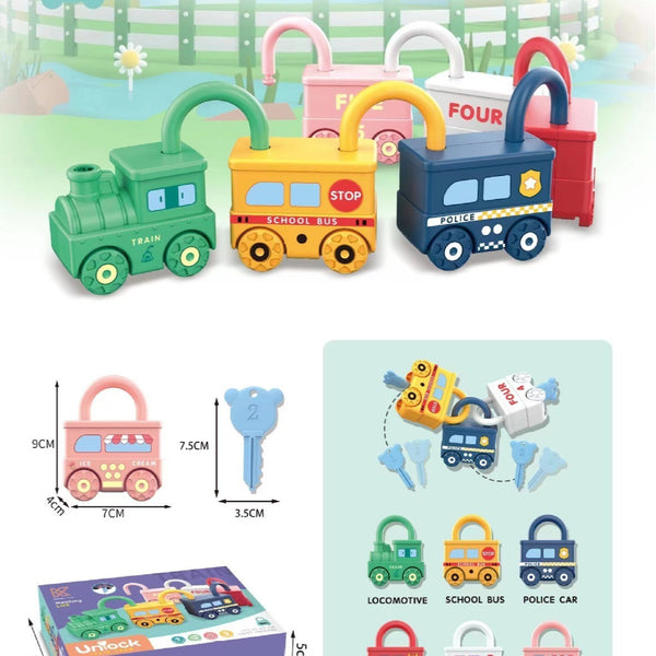 Unlocking Vehicle Train Toy Set with Matching Number Keys