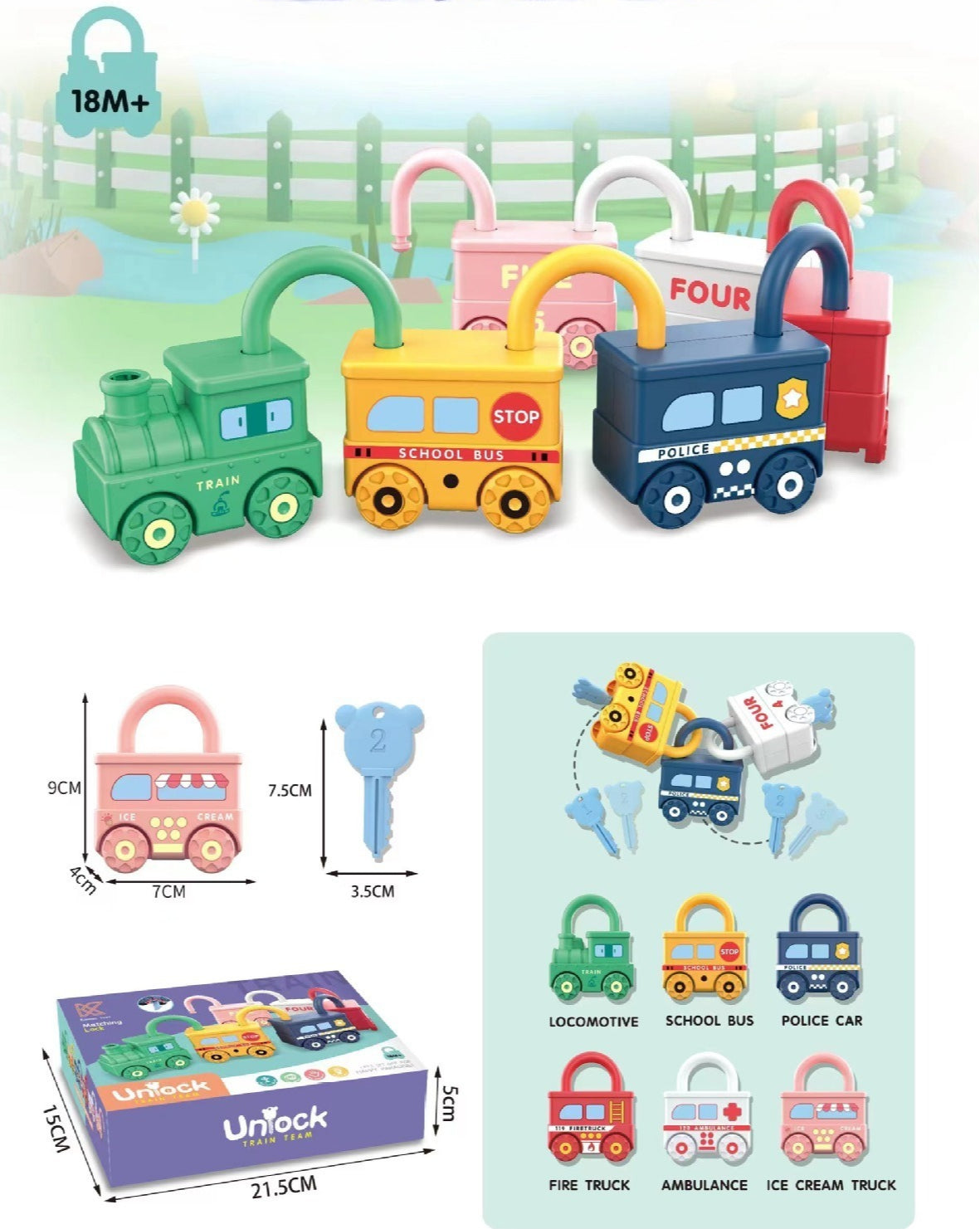 Unlocking Vehicle Train Toy Set with Matching Number Keys