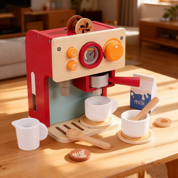 Little Barista Wooden Coffee Machine Playset – 14-Piece Interactive Kitchen Set