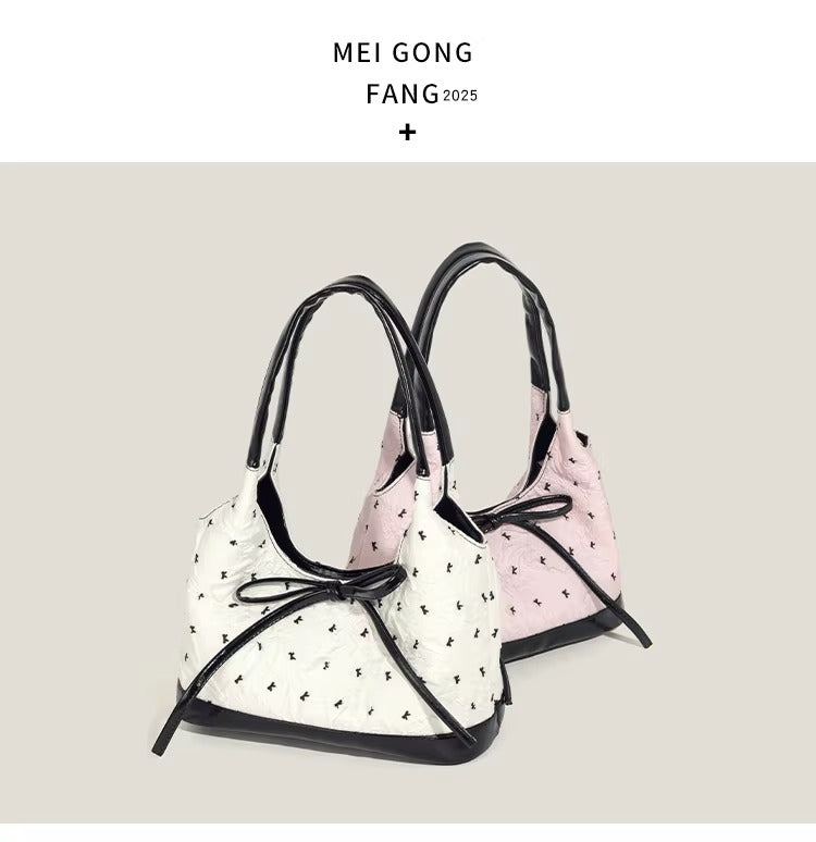 Bow Accent Shoulder Tote Bag