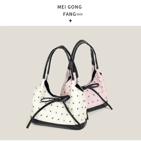 Bow Accent Shoulder Tote Bag