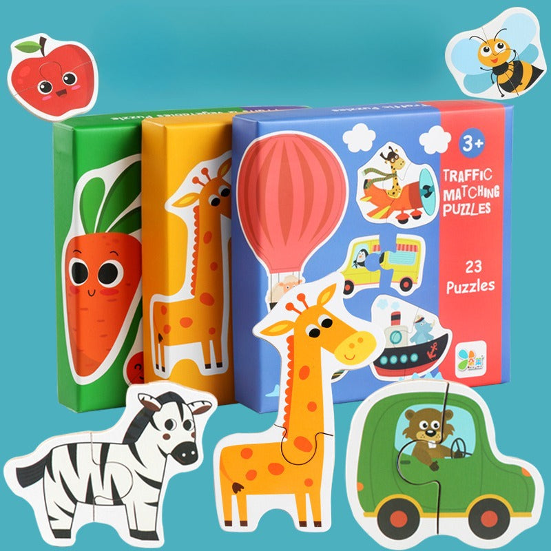 First Learning Wooden Matching Puzzles – Animal, Traffic & Veggie Sets