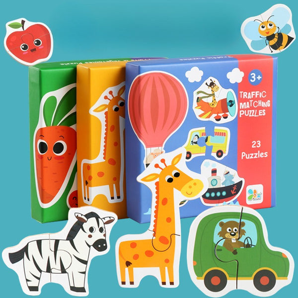 First Learning Wooden Matching Puzzles – Animal, Traffic & Veggie Sets