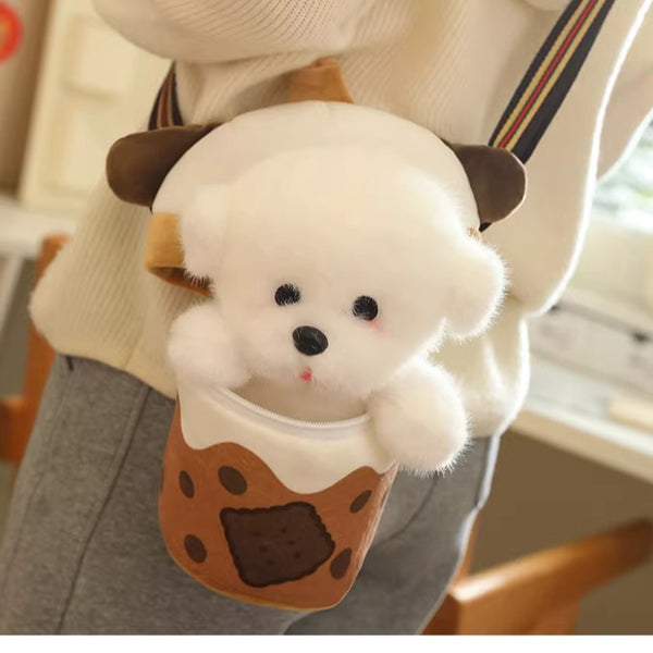 Bubble Tea Cup Plush Bag with Dog Doll