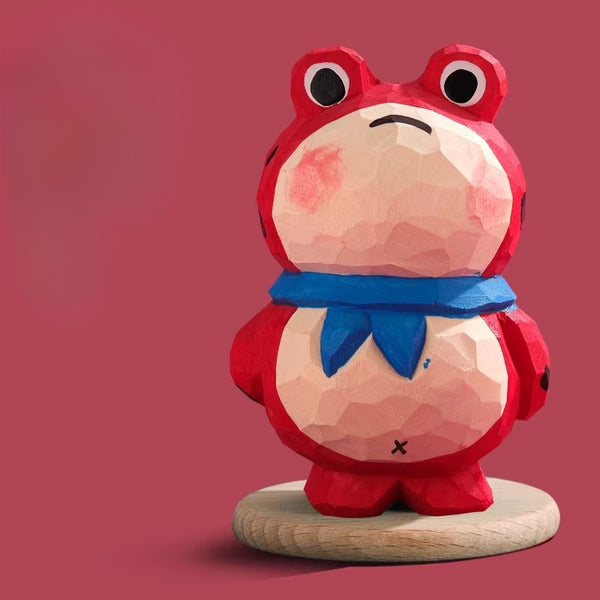 Hand-Carved Wooden "Stubborn Frog" Desktop Ornament