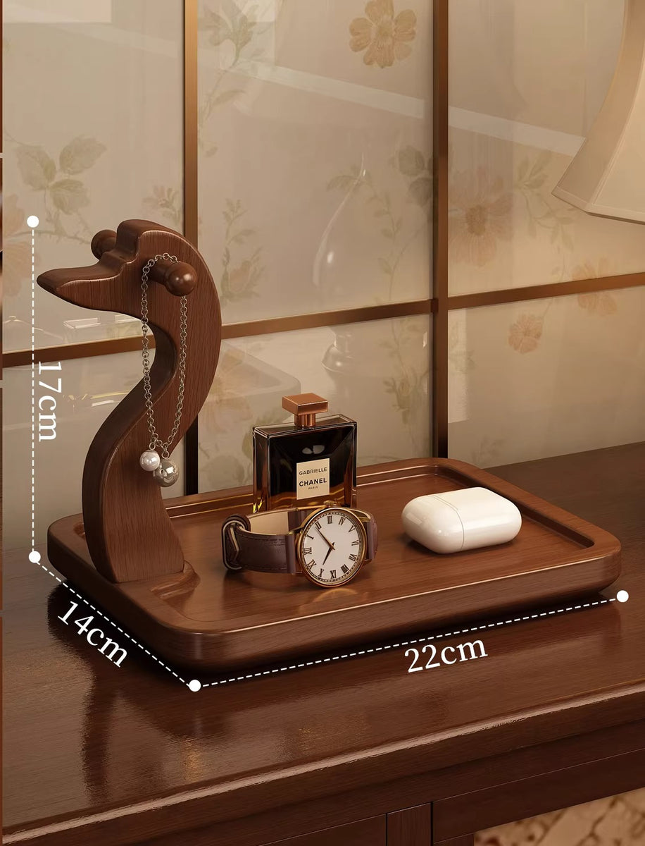 Wooden Catchall Tray with Animal Figurine